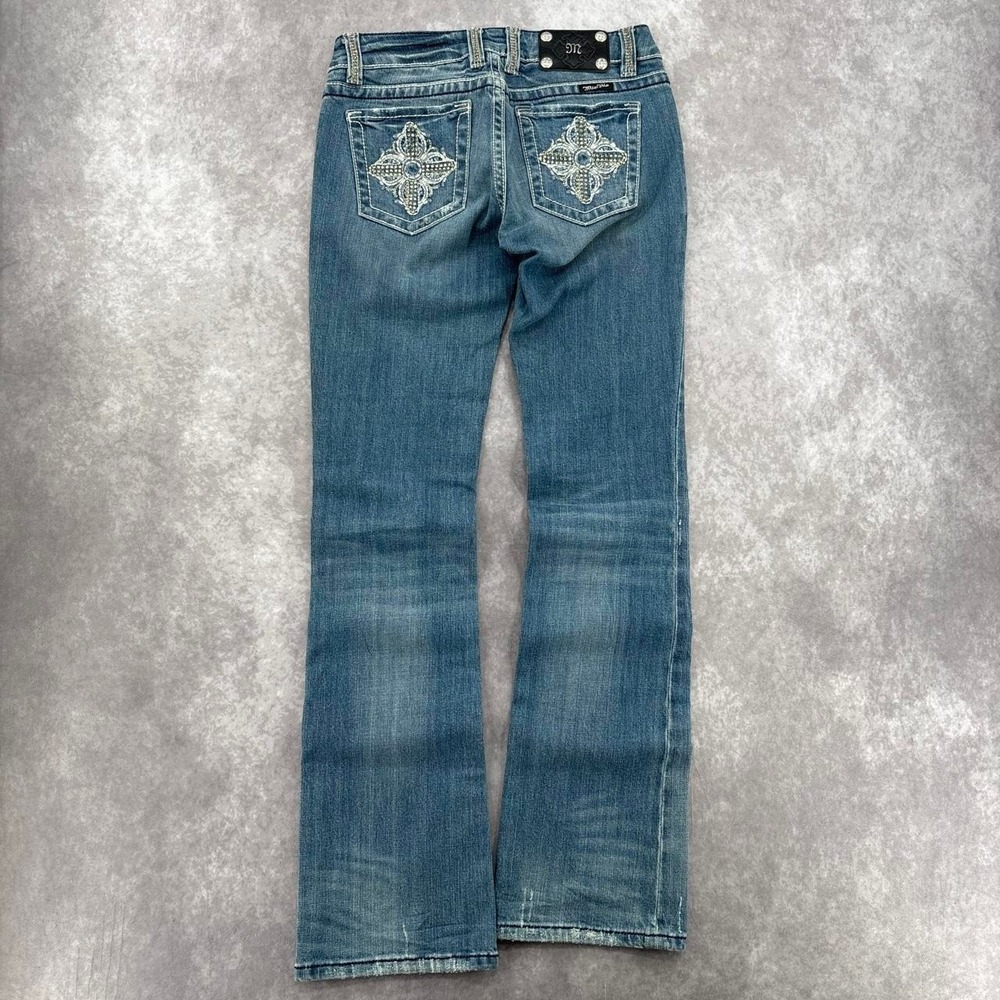 Y2K Miss Me Low Rise Bootcut Denim Embroidered Cross Jeans Size 28